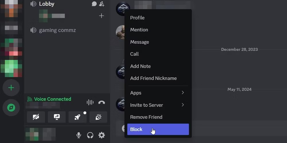 Chặn ai đó trên ứng dụng desktop Discord.