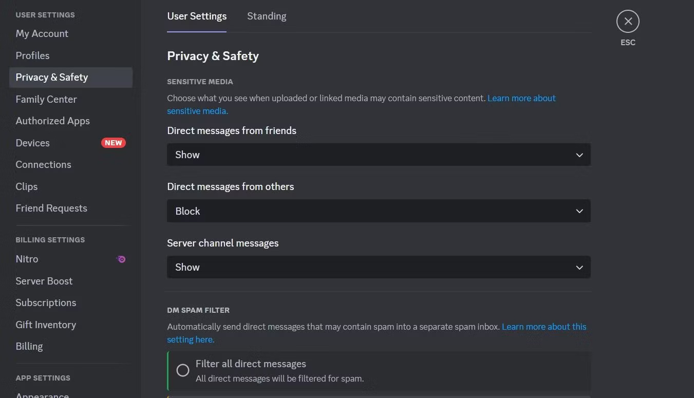 Cài đặt Privacy and Safety cho Discord trên máy tính
