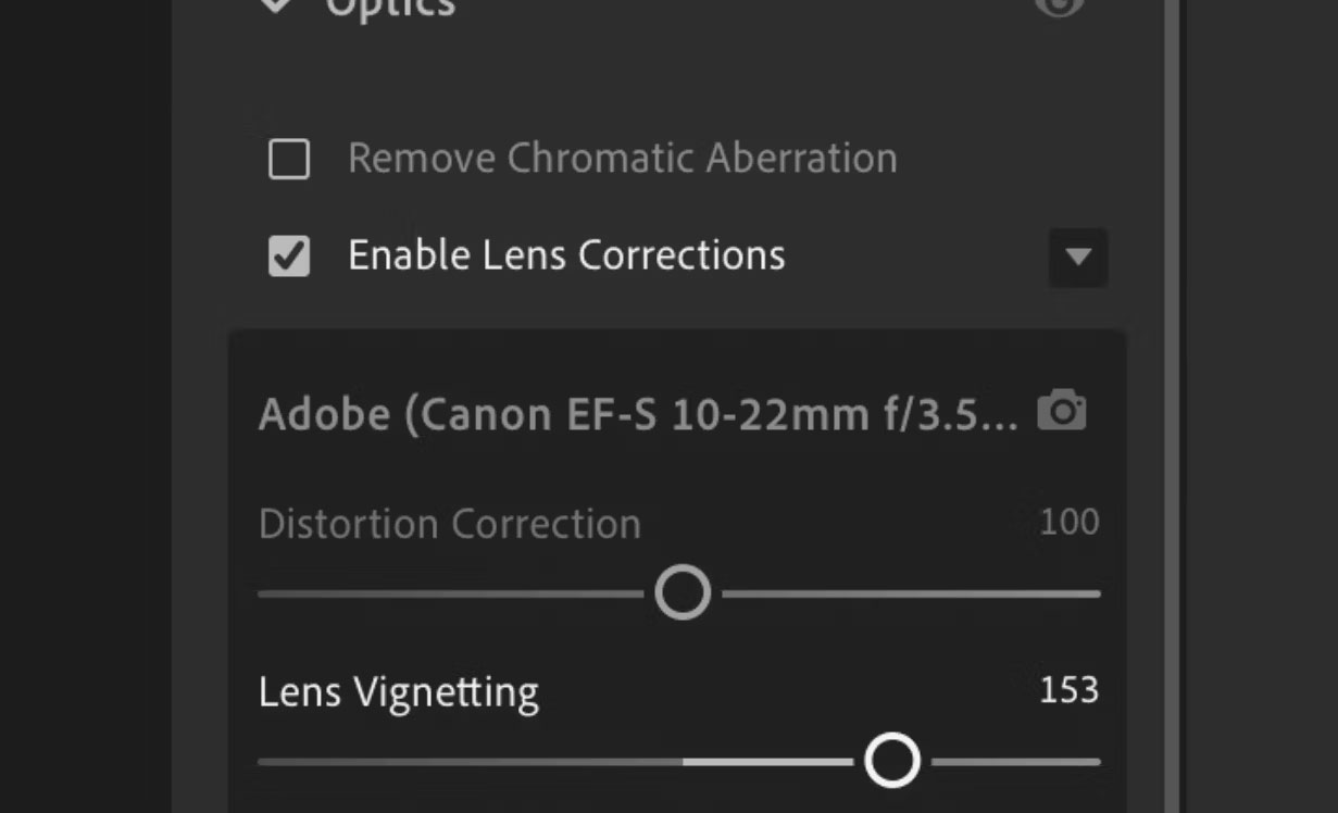 Cài đặt Lens Vignetting trong Adobe Lightroom
