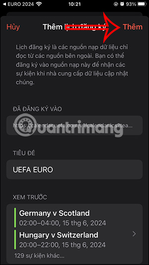 Thêm lịch từ UEFA EURO 2024 Official