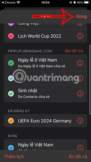 Lưu lịch vào iPhone