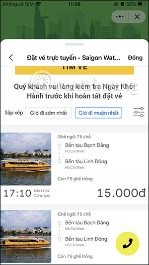 Hiện vé Water bus