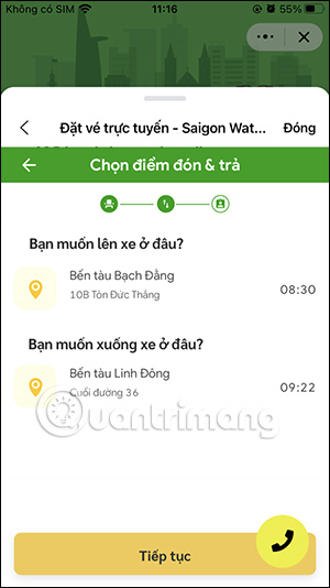 Chọn điểm trả khách