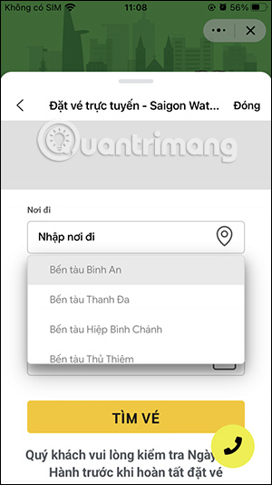 Nhập nơi đến