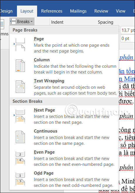 Công cụ ngắt trang trong Word
