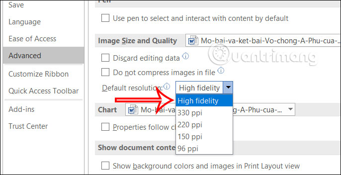 Chỉnh độ phân giải cho ảnh Word