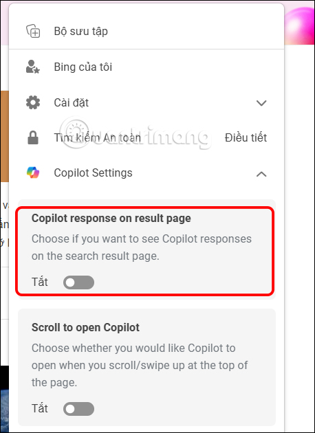 Tắt Copilot tìm kiếm trong Bing