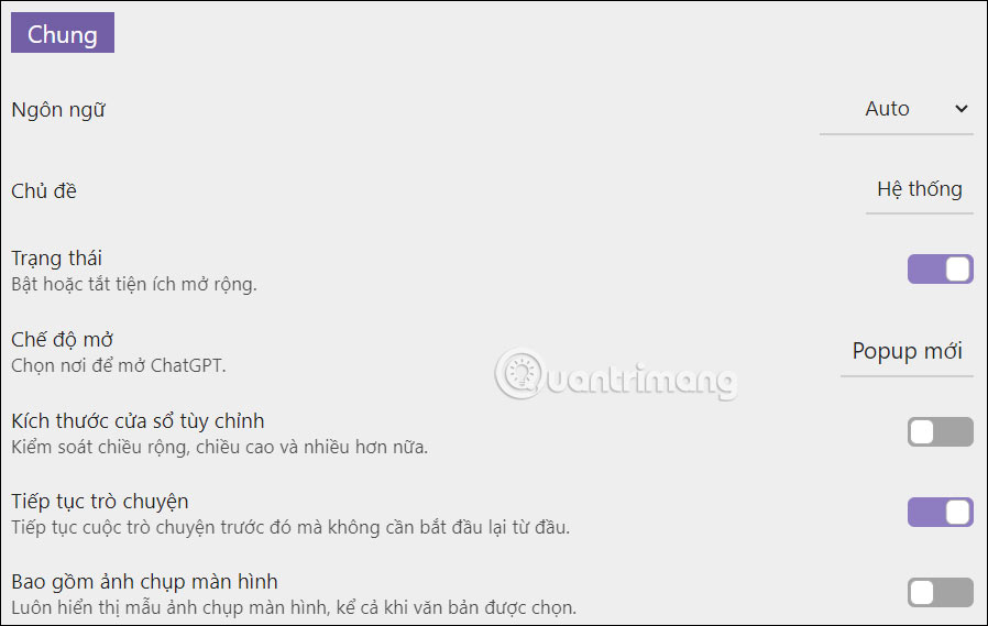 Thiết lập cho tiện ích Ask Screenshot for Gemini
