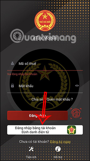 Đăng nhập eTax Mobile bằng VneID