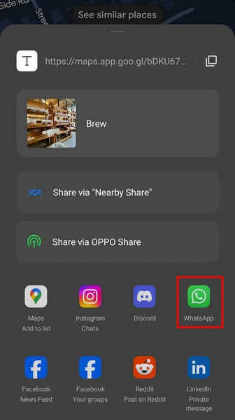 Chia sẻ vị trí qua Google Maps tới WhatsApp