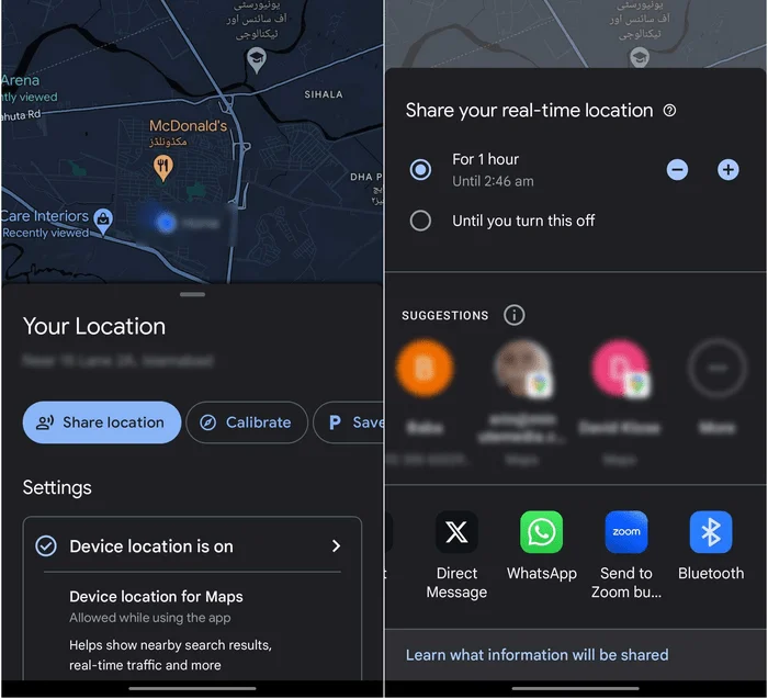 Chia sẻ vị trí thông qua Google Maps
