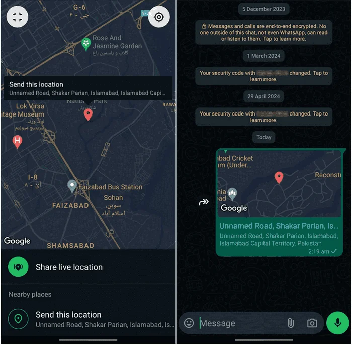 Gửi vị trí tùy chỉnh trên WhatsApp