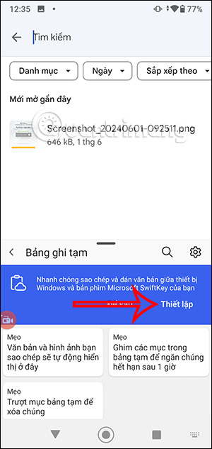 Thiết lập đồng bộ clipboard SwiftKey