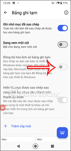 Bật đồng bộ clipboard