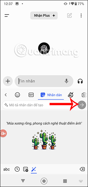 Nhập nội dung sticker AI
