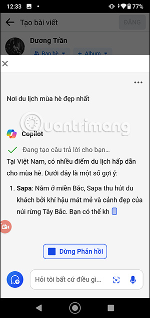 Nhập nội dung tại Copilot