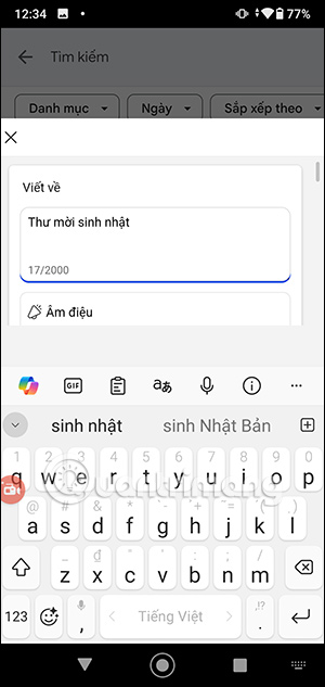 Nhập nội dung soạn thảo Copilot