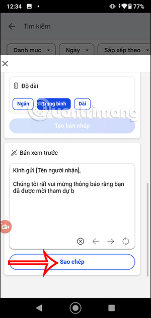 Sao chép nội dung tạo từ Copilot