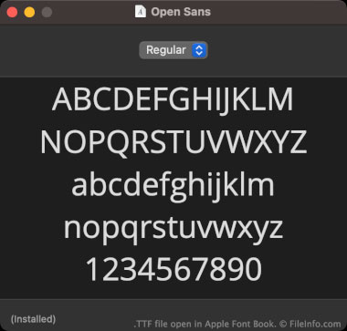 File TTF mở trong Apple Font Book