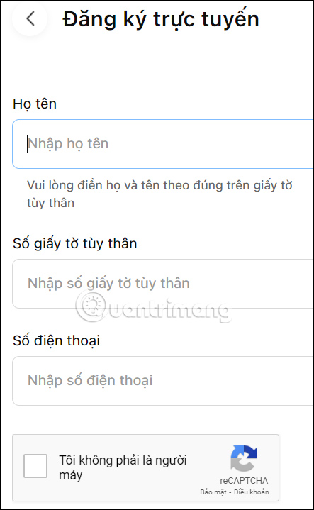 Điền thông tin cá nhân trên Vietcombank