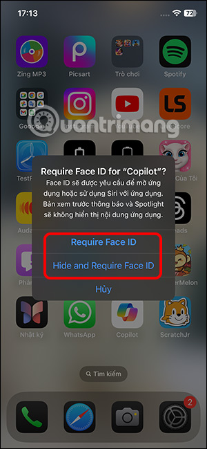 Tùy chọn khóa và ẩn ứng dụng bằng Face ID