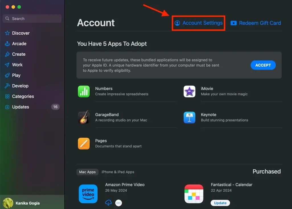 Cài đặt tài khoản trong App Store trên máy Mac