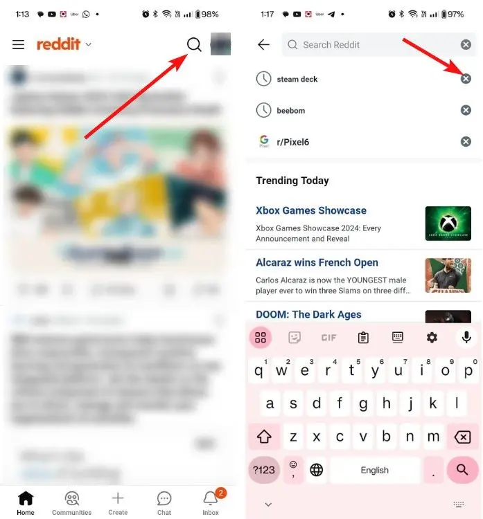 Xóa lịch sử tìm kiếm Reddit trên di động