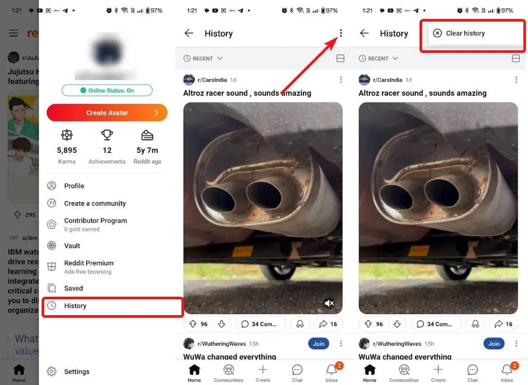 Xóa lịch sử bài đăng Reddit trên điện thoại di động