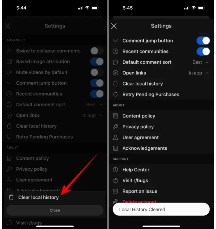Xóa lịch sử bài đăng Reddit trên iPhone