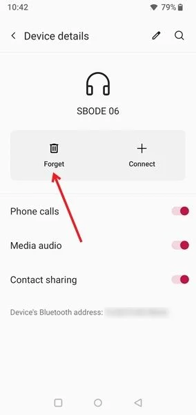 Quên kết nối Bluetooth với thiết bị trên Android.
