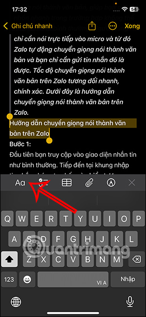 Định dạng ghi chú iPhone