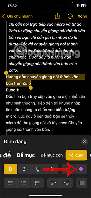 Chọn highlight ghi chú iOS 18