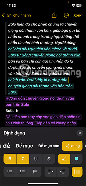 Tô màu văn bản ghi chú