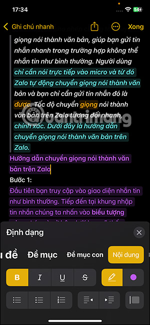 Màu ghi chú iOS 18