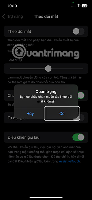 Tắt điều khiển iPhone qua ánh mắt