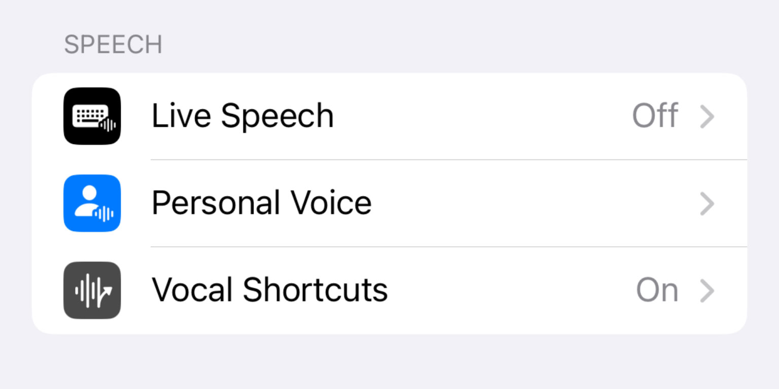 Vocal Shortcuts trong Settings iOS 18