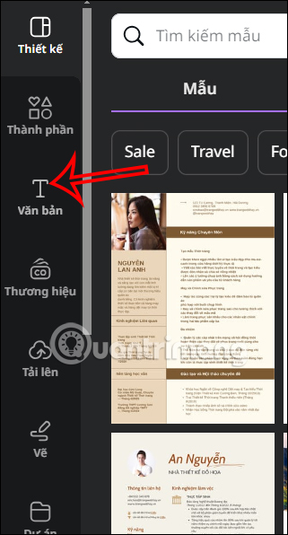 Chèn văn bản trong ghi chú Canva 