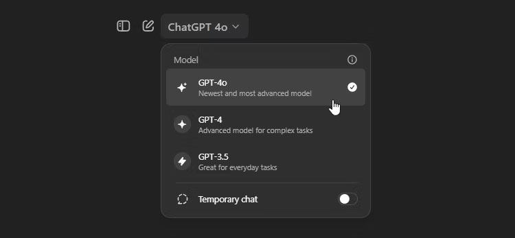 Tùy chọn ChatGPT GPT-4o trong trình duyệt web