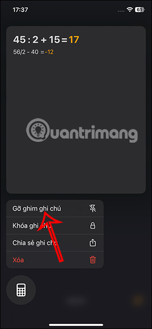Bỏ ghim ghi chú toán học 