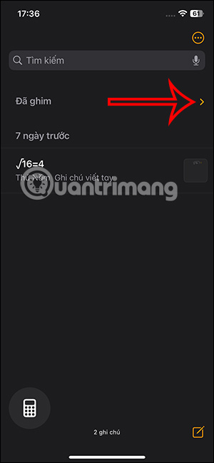 Mục đã ghim ghi chú iOS 18