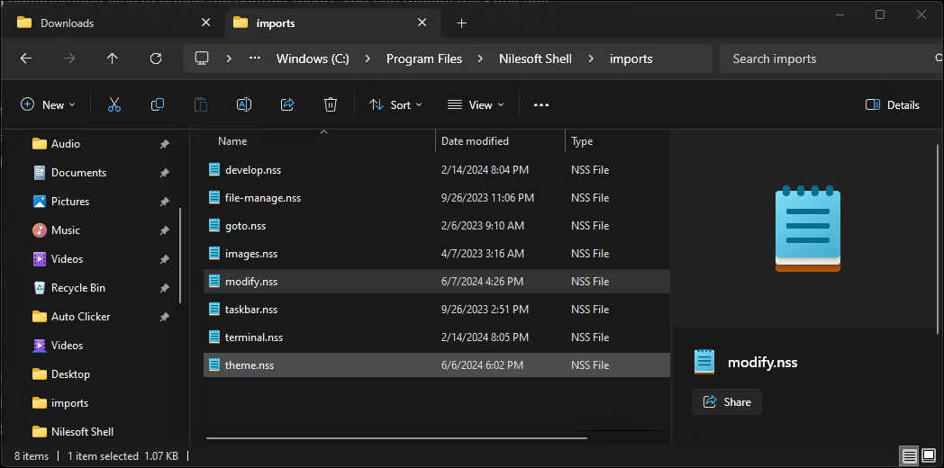 Nilesoft Shell Imports - thư mục chứa các file cấu hình
