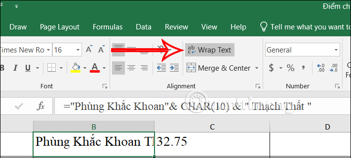 Xuống dòng trong 1 ô Excel