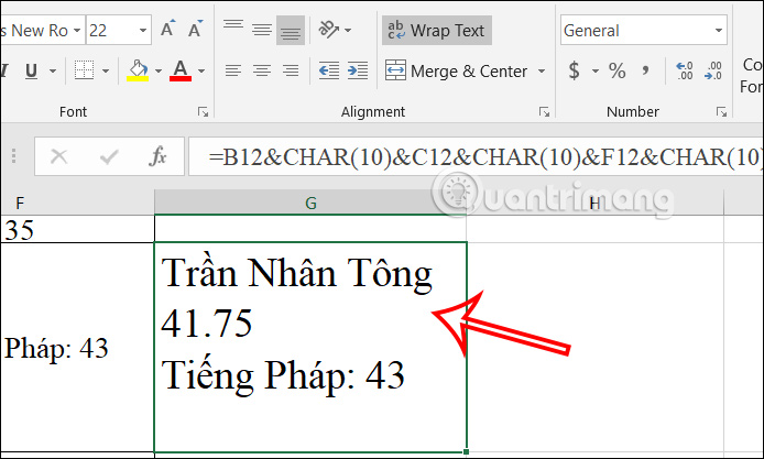 Xuống dòng các ký tự nối trong Excel