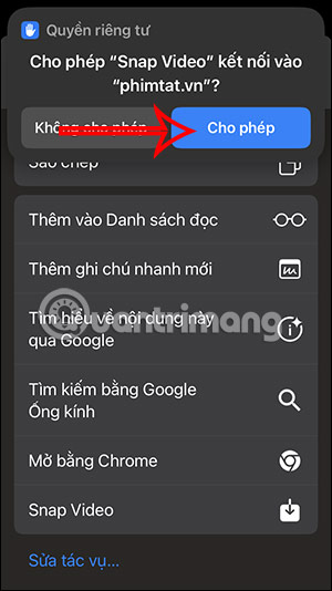 Cho phép truy cập Snap Video