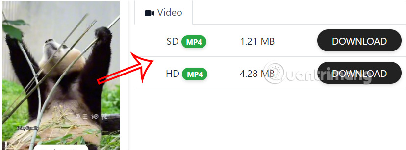 Tùy chọn tải video trên Snap Video