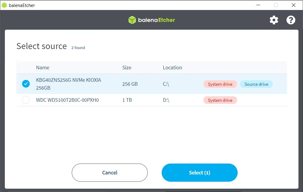 Clone disk image trong Etcher