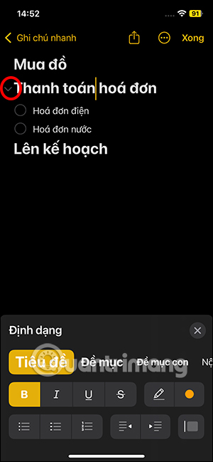 Thu gọn ghi chú trên iOS 18