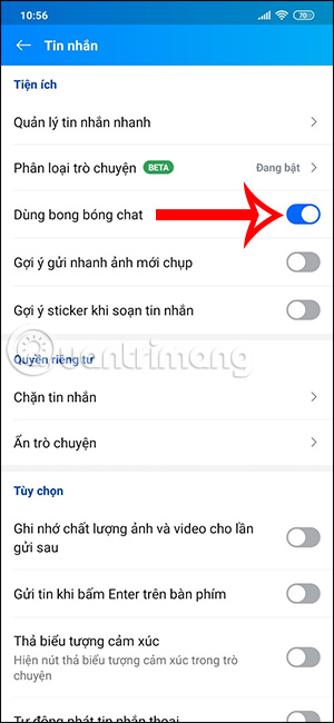 Mở bong bóng chat Zalo