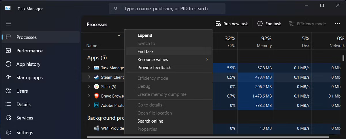Kết thúc tiến trình Steam Client đang chạy
