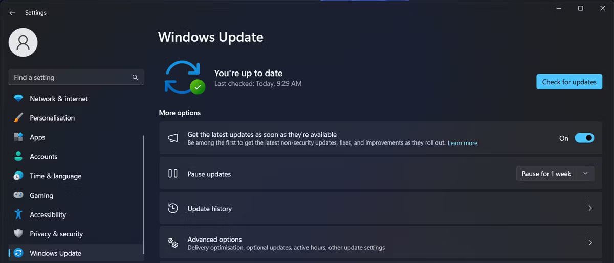 Kiểm tra các bản cập nhật có sẵn trong Windows 11